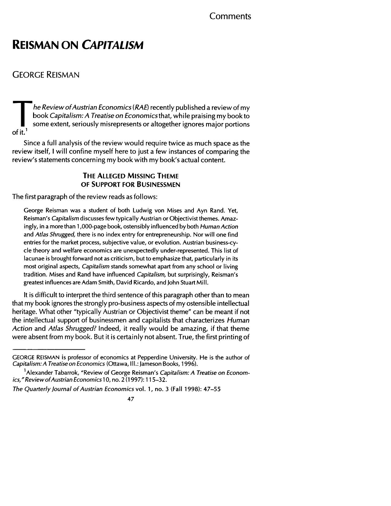 Reisman on Capitalism