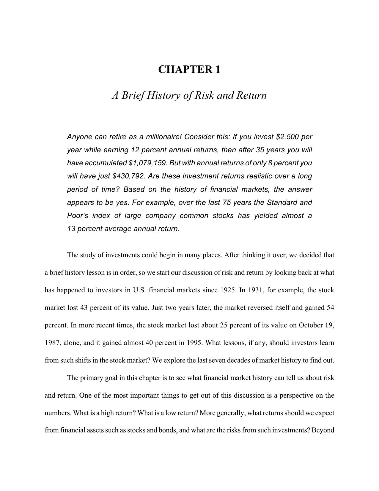 A Brief History of Risk and Return
