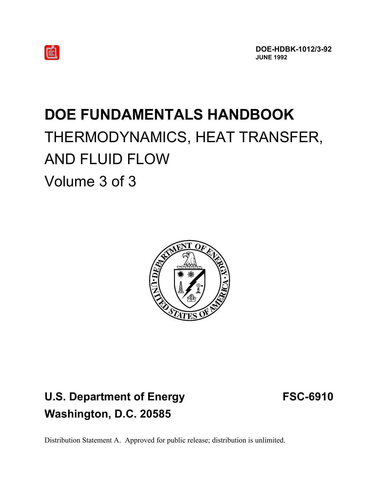 DOE-HDBK-1012/3-92; DOE Fundamentals Handbook Thermodynamics, Heat Transfer, and Fluid Flow Volume 3 of 3