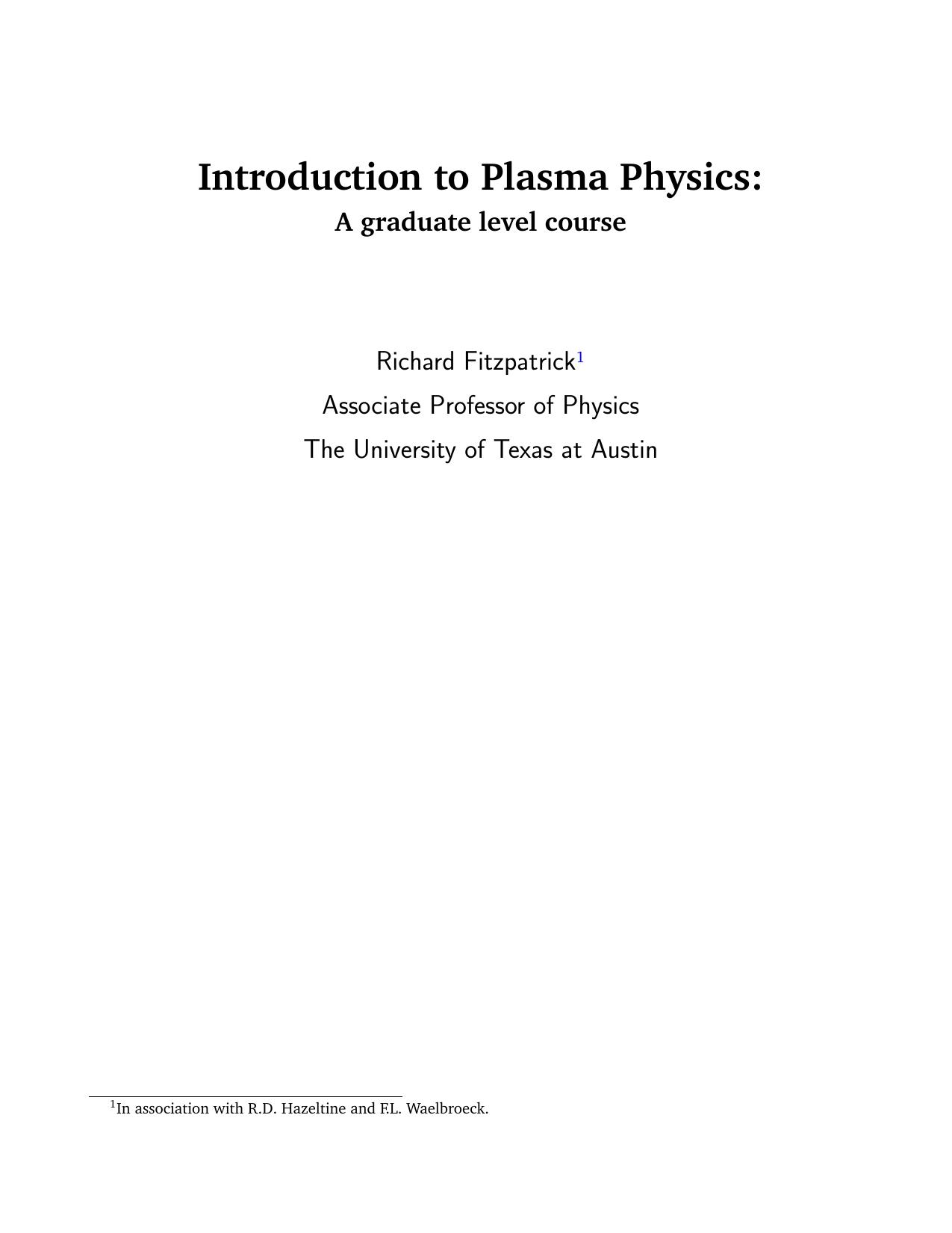 Introduction to plasma physics