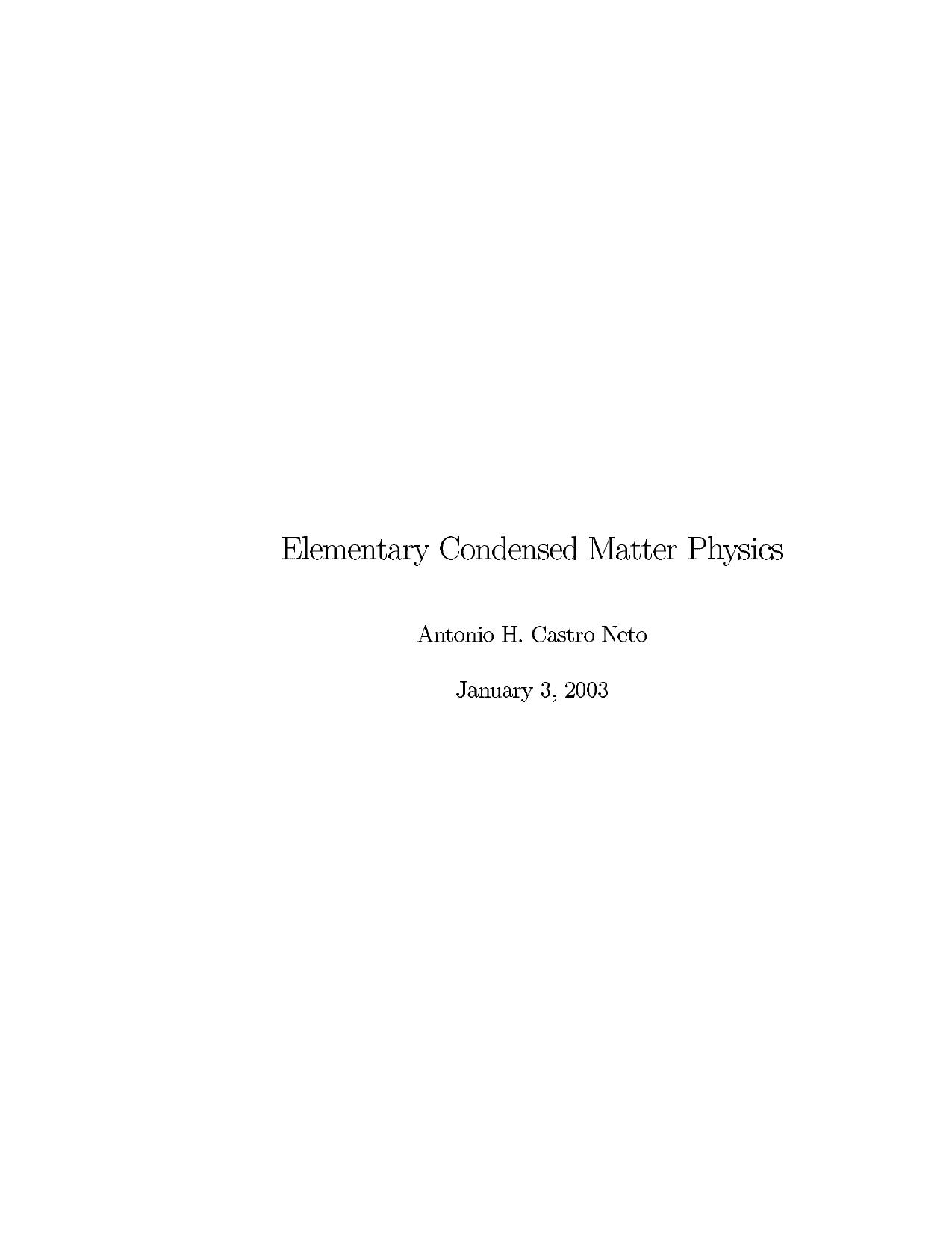 Elementary Condensed Matter Physics
