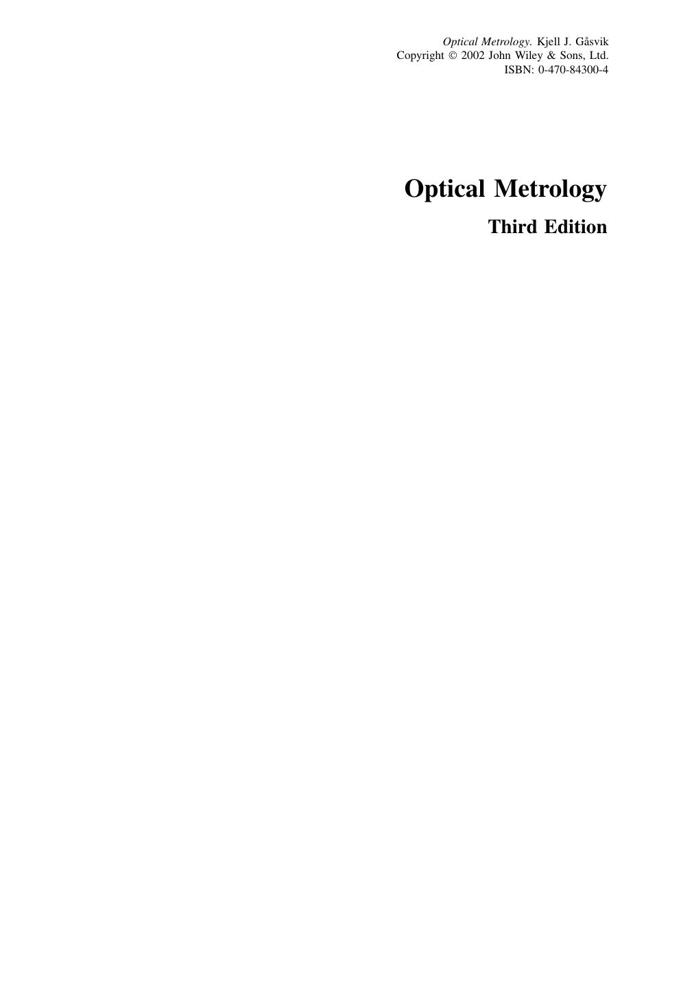 Optical Metrology 3rd ed