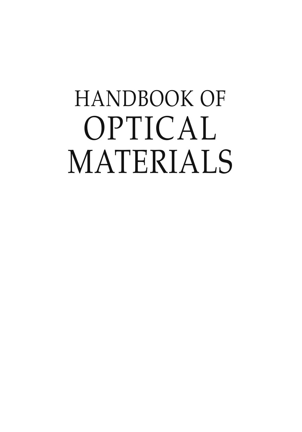 Optics Handbook Of Optical Materials