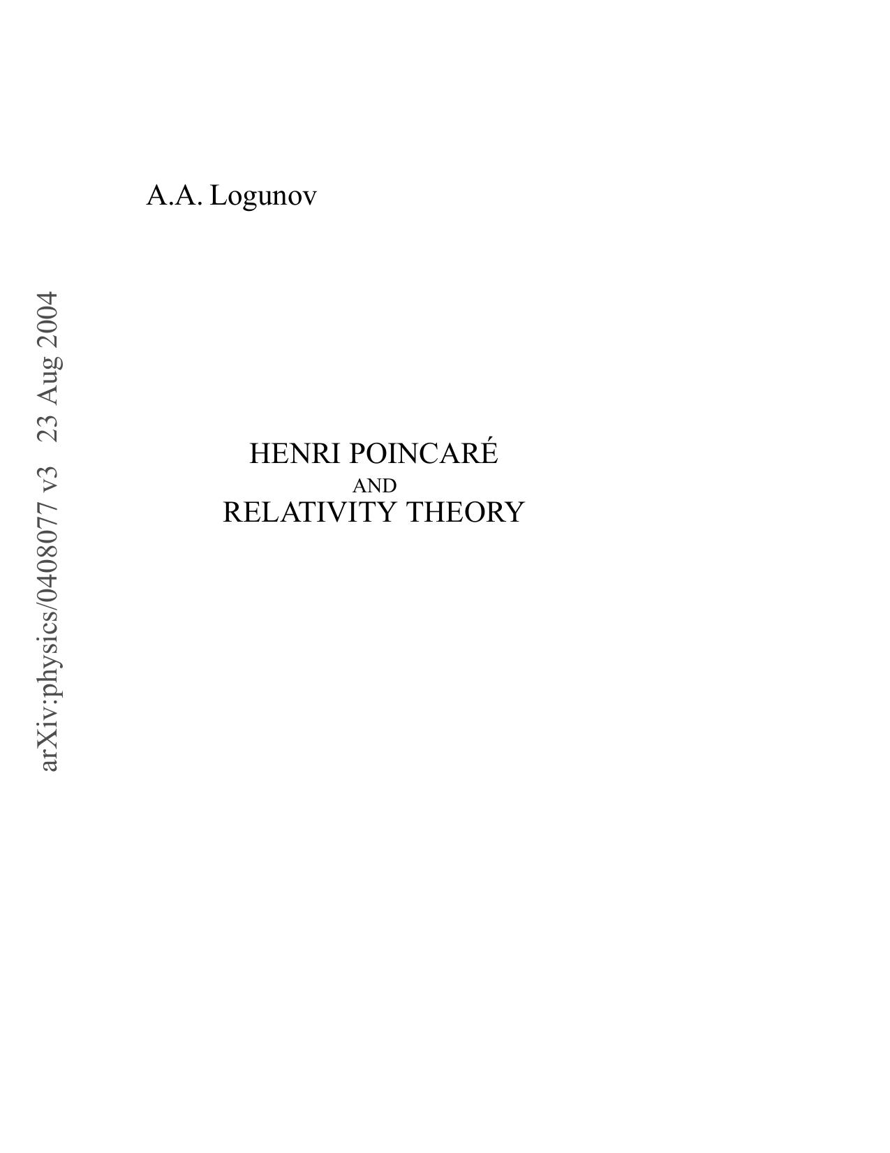 Henri Poincare and Relativity Theory