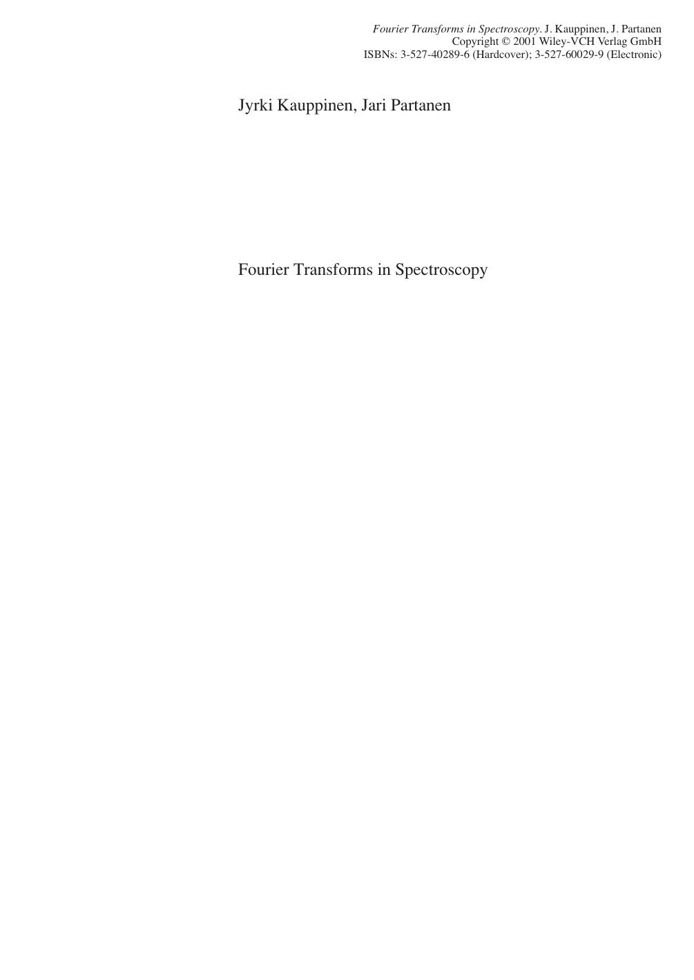 Fourier Transforms In Spectroscopy