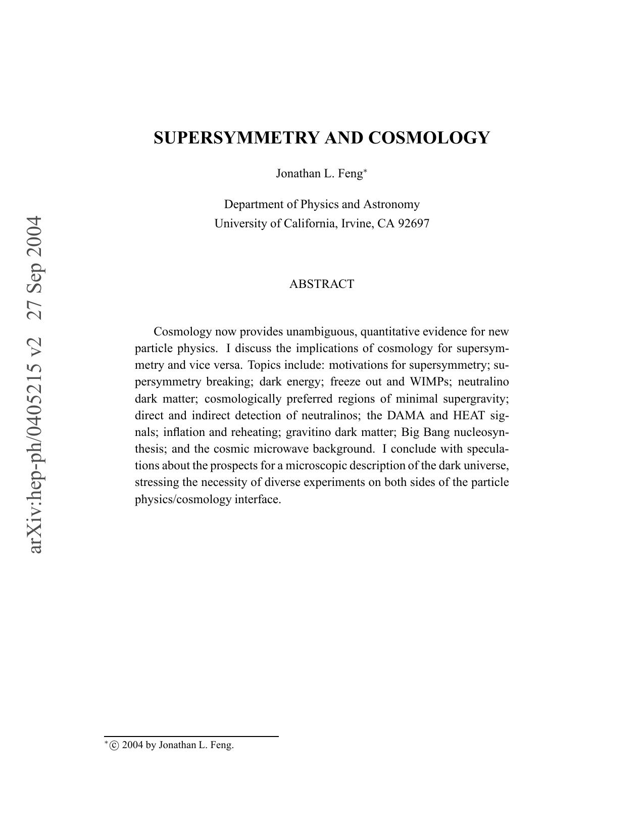 Supersymmetry and Cosmology