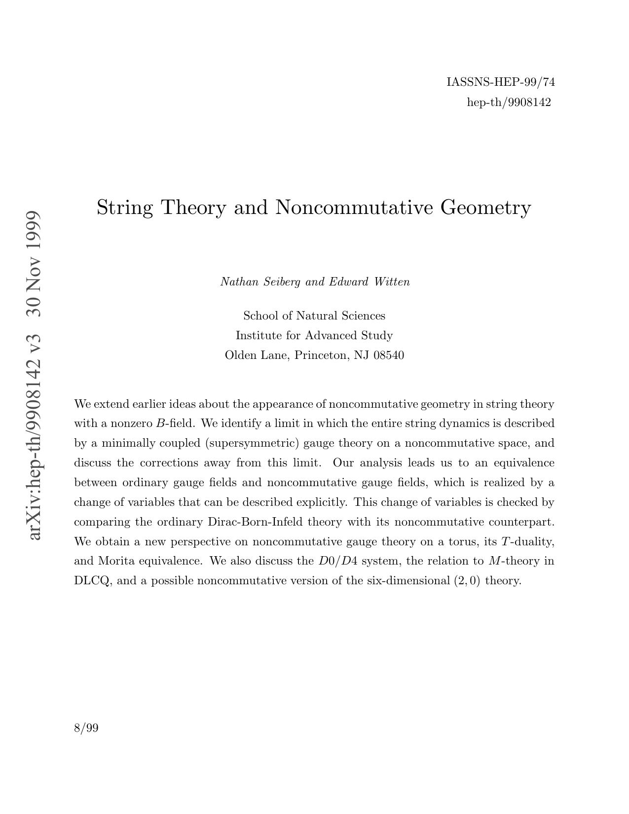 arXiv:hep-th/9908142 v3 30 Nov 1999