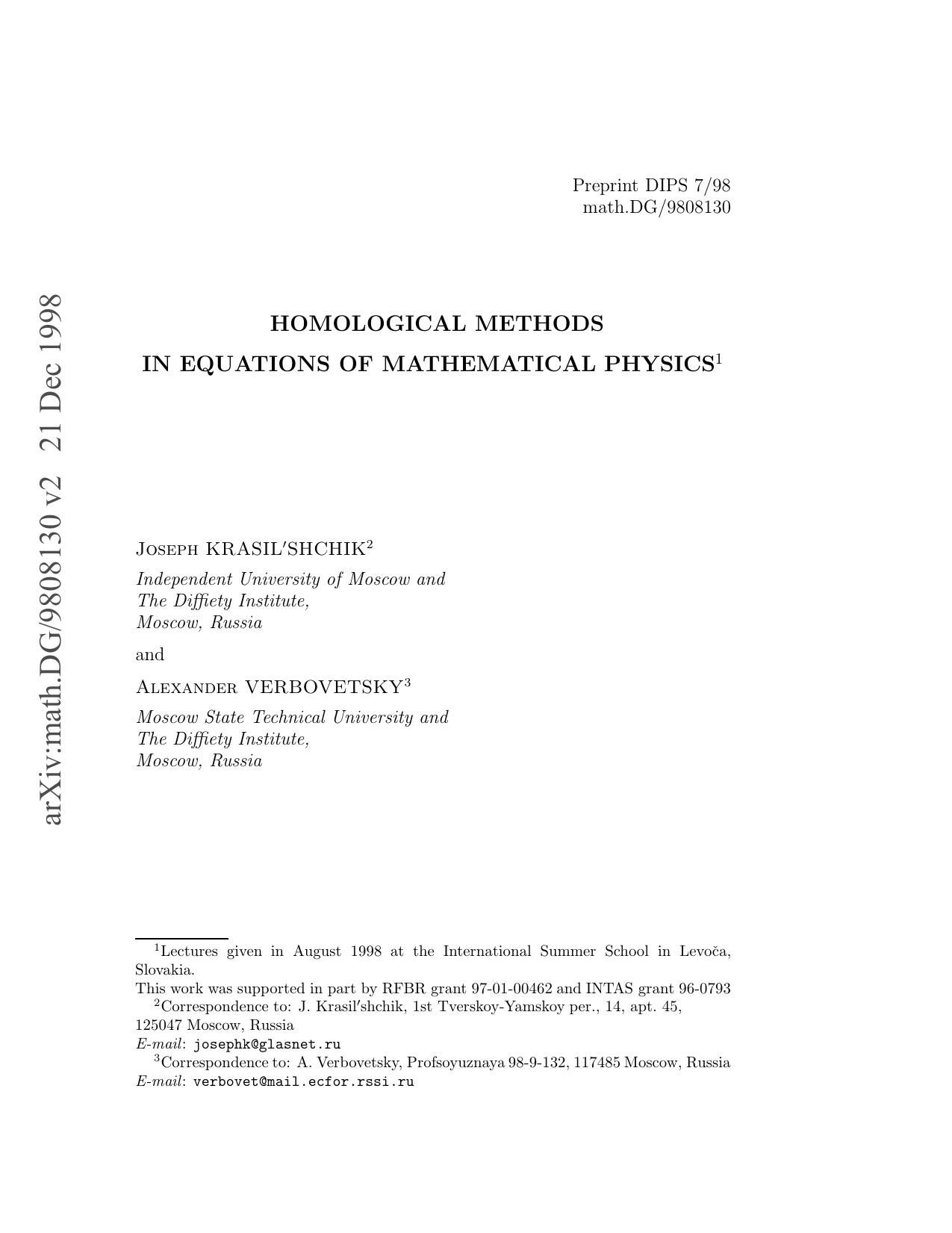 arXiv:math.DG/9808130 v2 21 Dec 1998