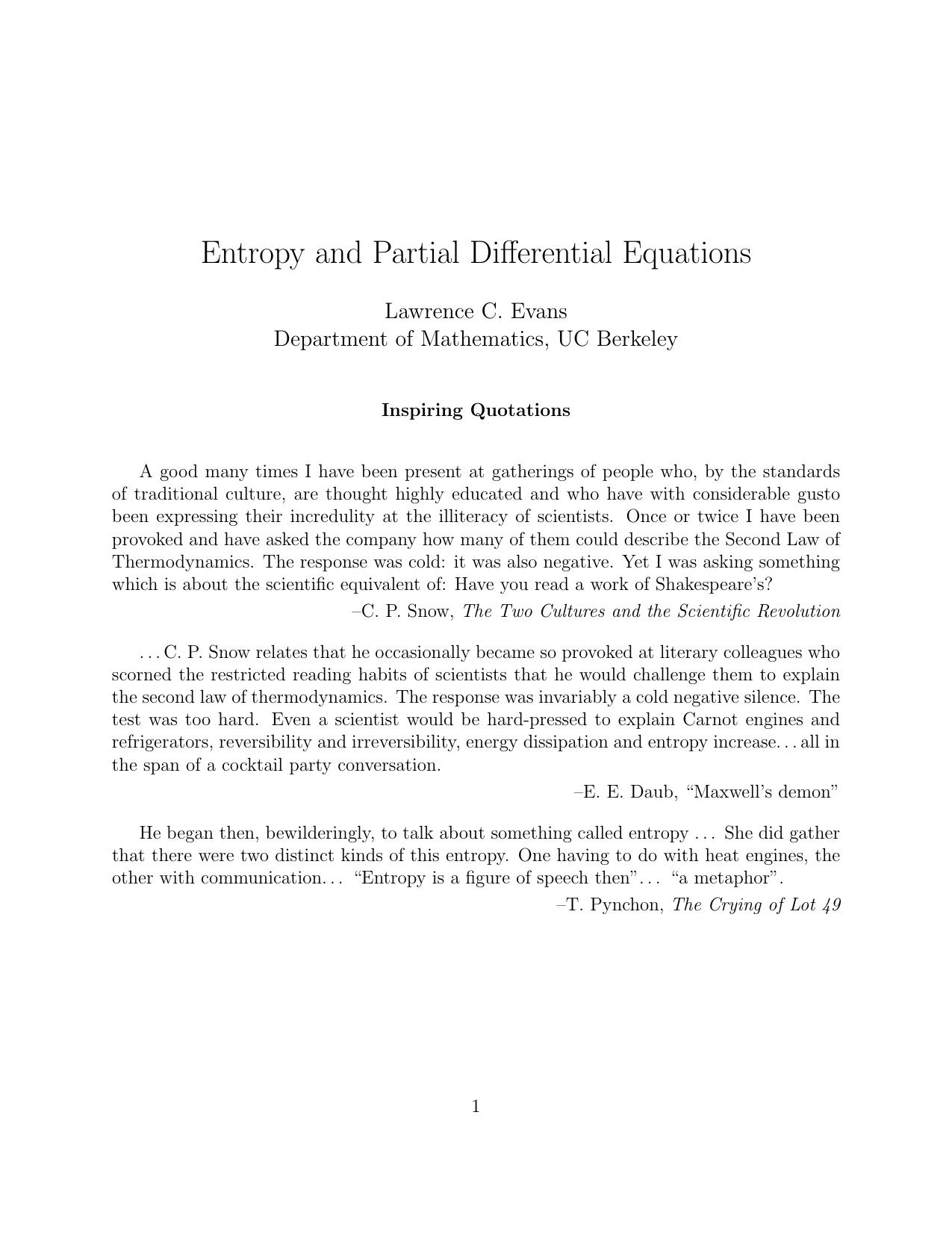 Entropy and Partial Differential Equations