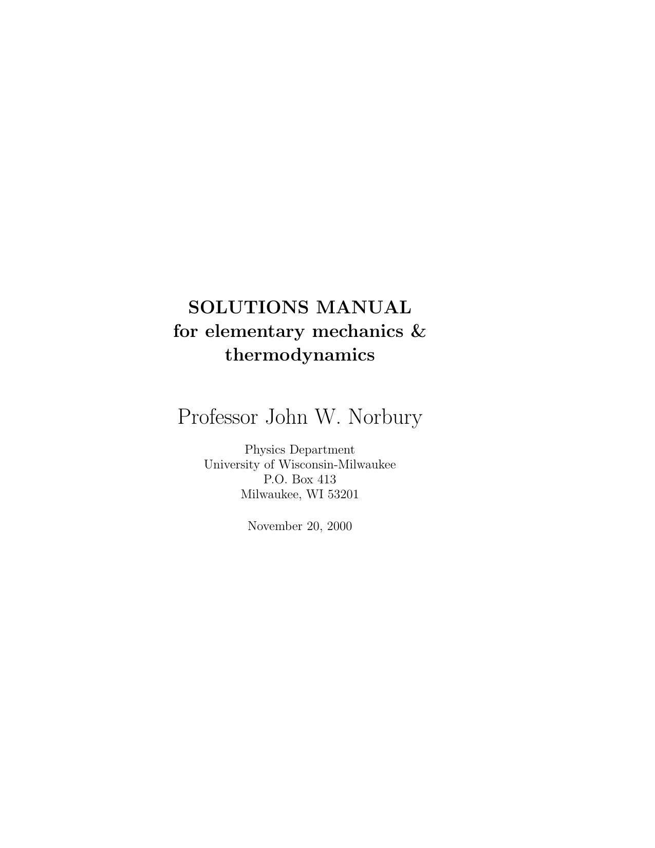 SOLUTION MANUAL for elementary mechanics & thermodynamics