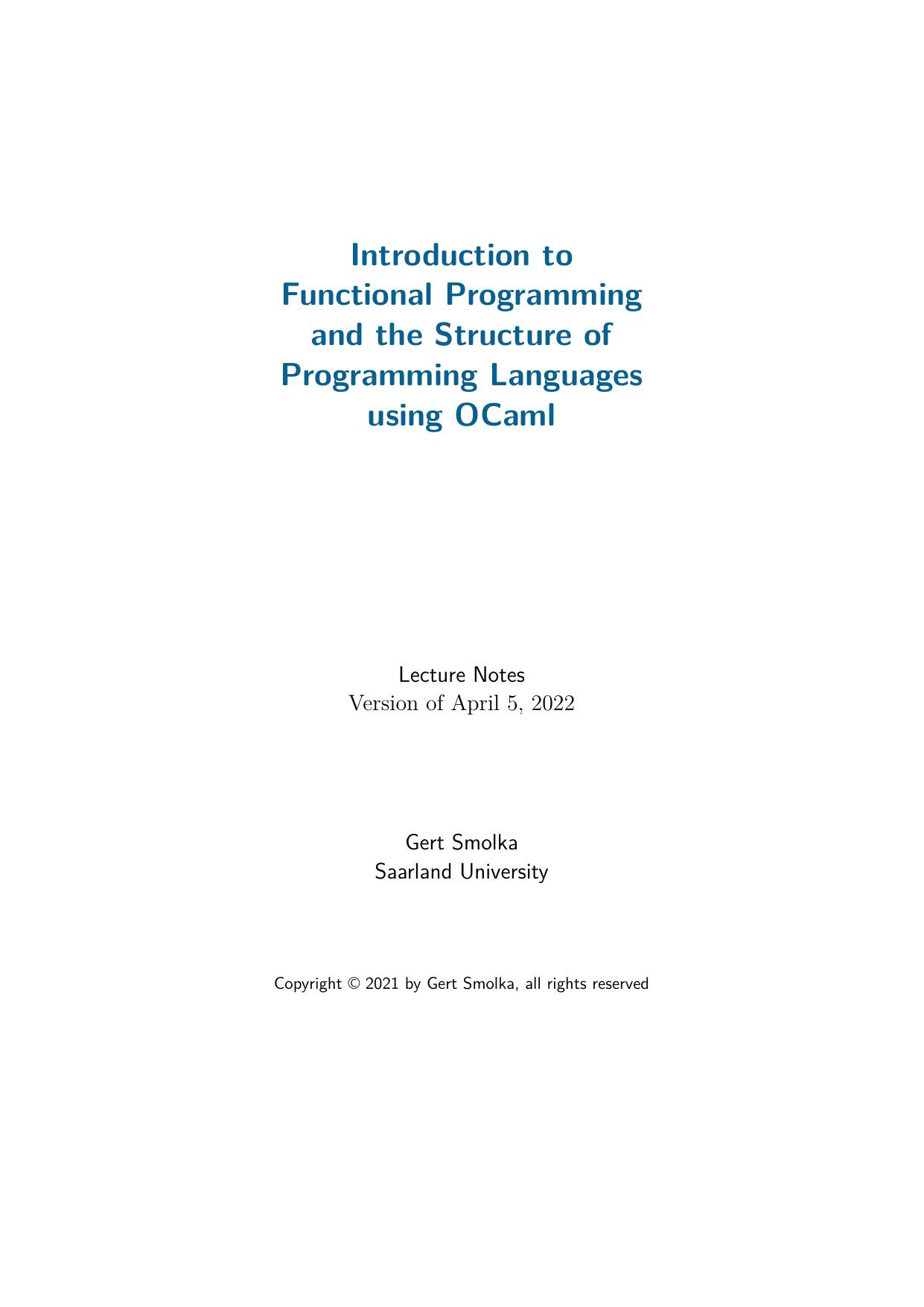 Intro to Functional Programmign and Structure of Programming Languages using OCaml