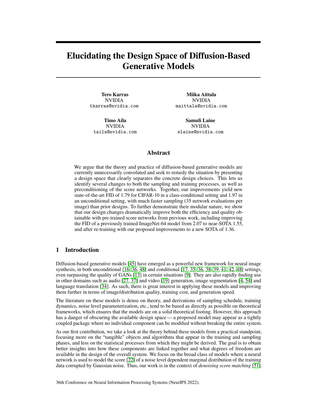 Elucidating The Design Space of Diffusion-Base Generative Models
