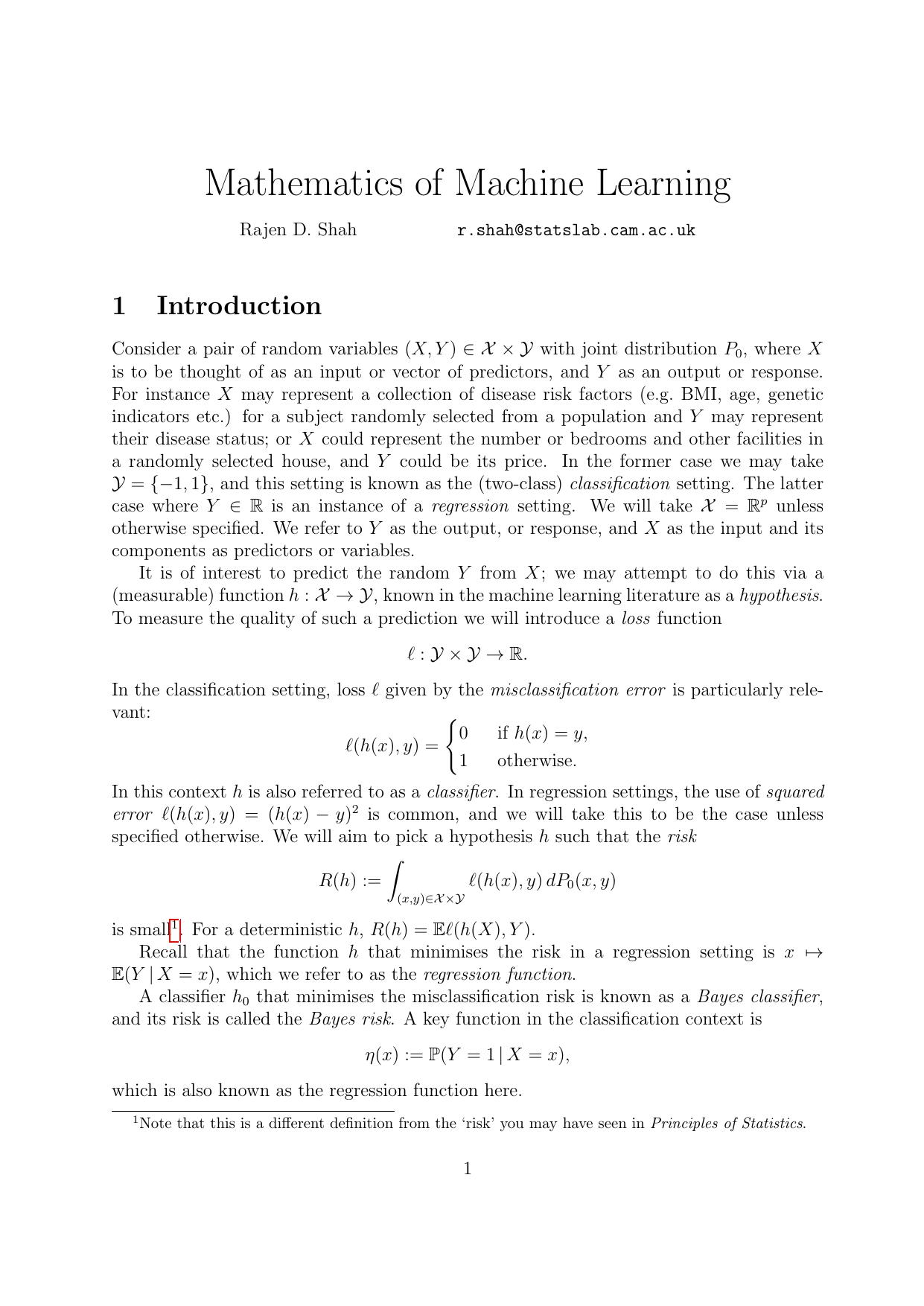 Mathematics of Machine Learning