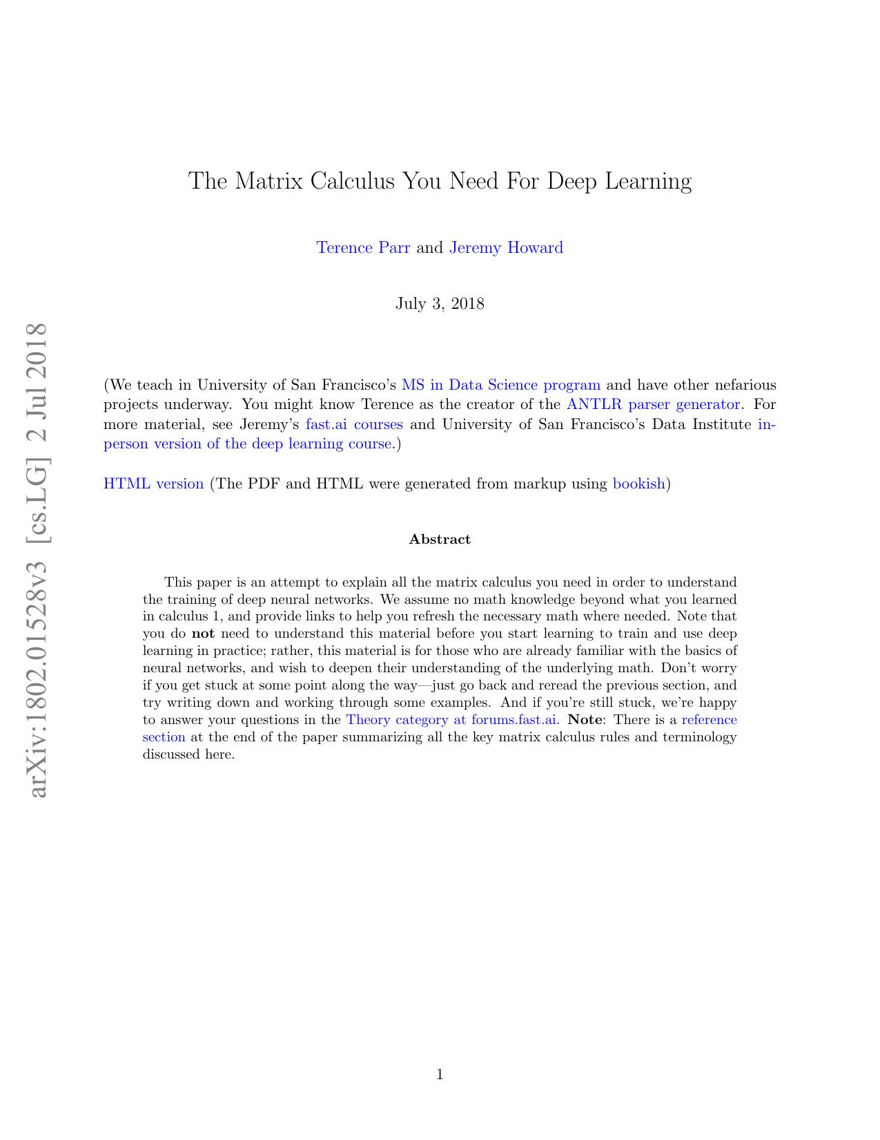 The Matrix Calculus You Need For Deep Learning