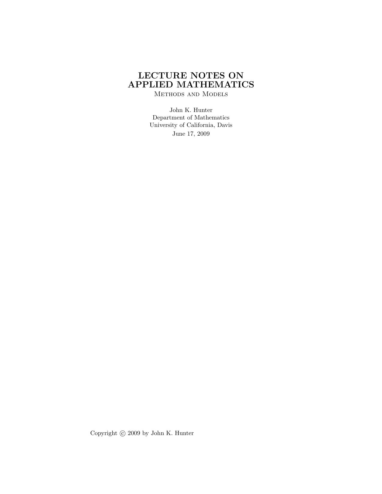 LECTURE NOTES ON Appled Mathematics