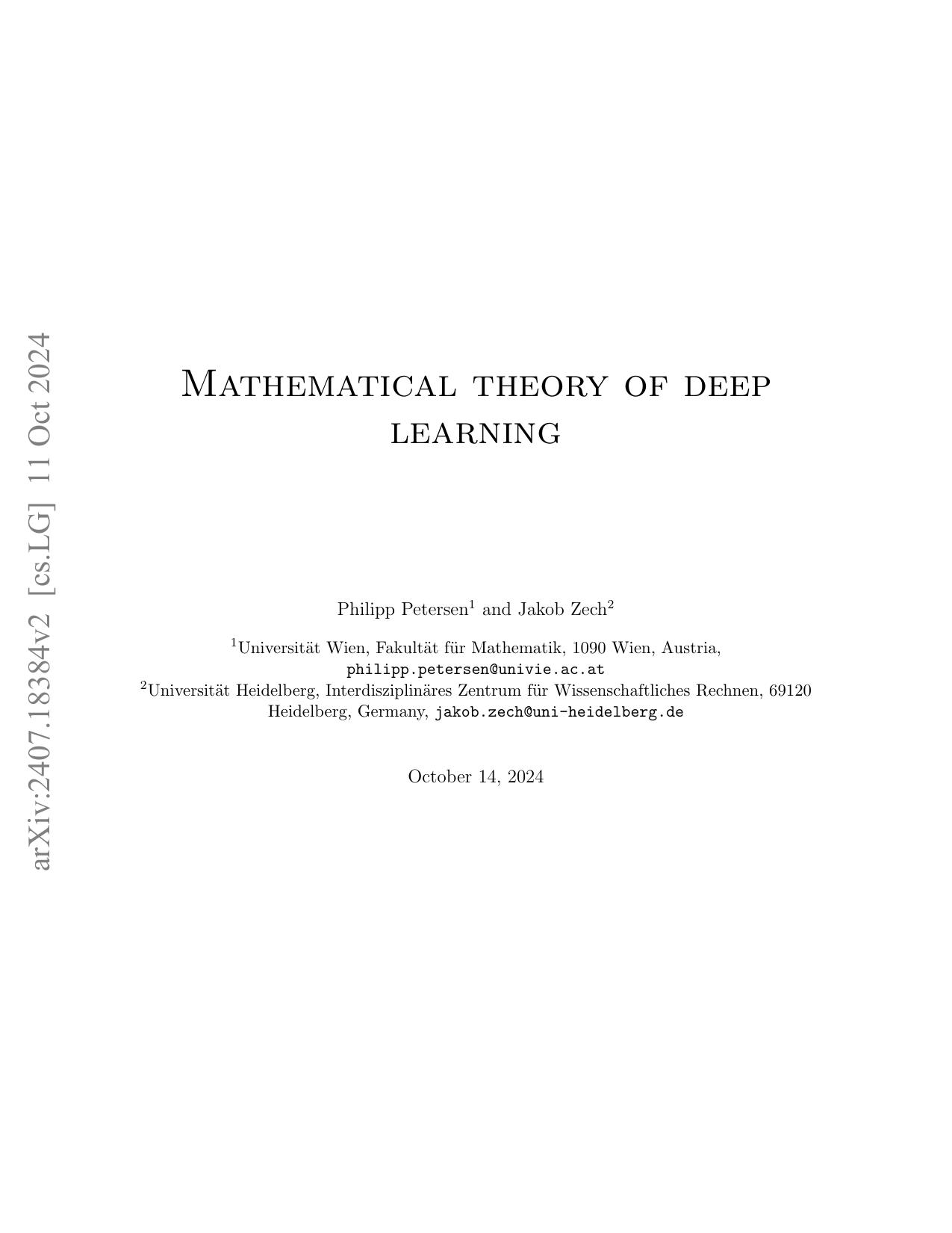 Mathematical theory of deep learning