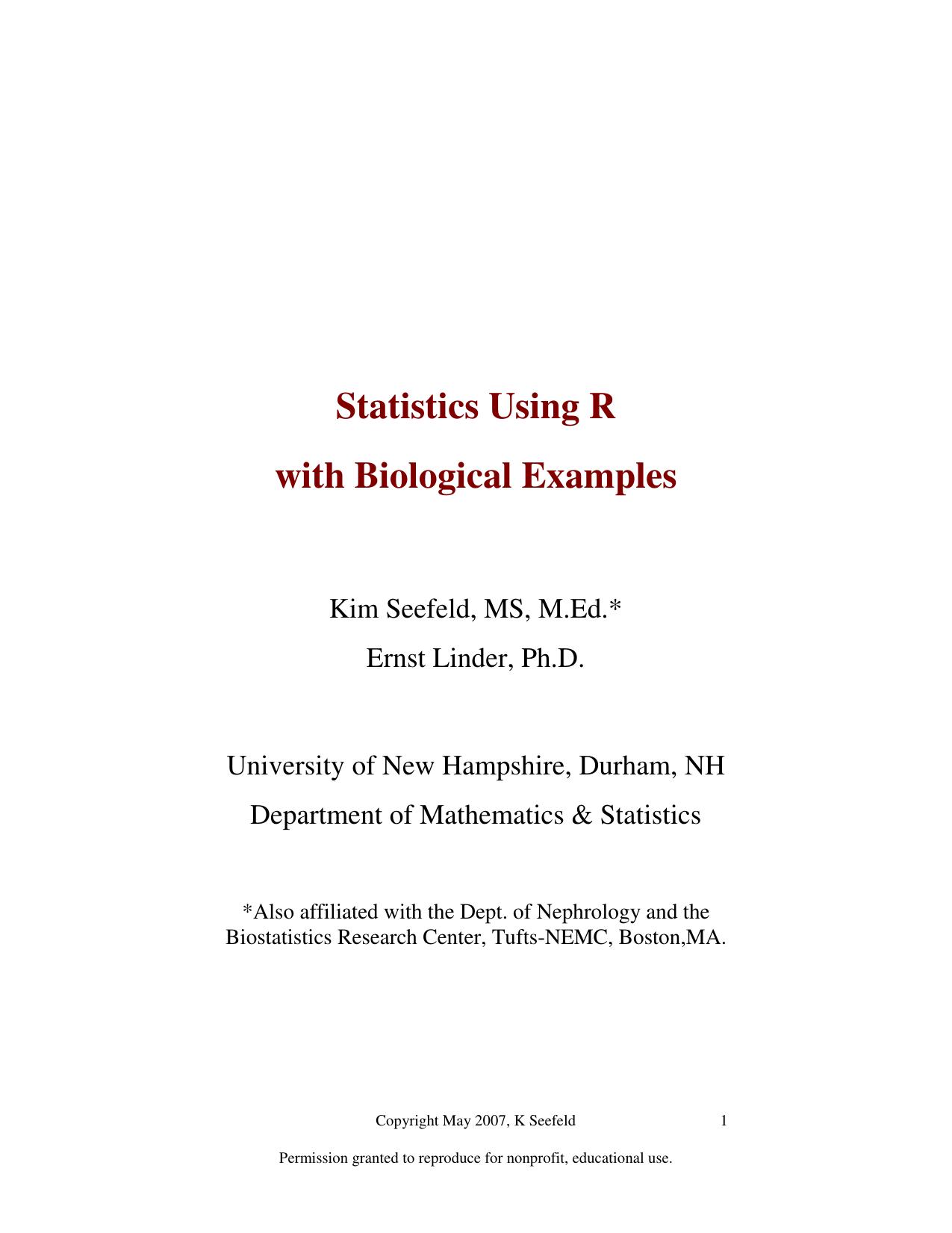 Statistics Using R with Biological Examples