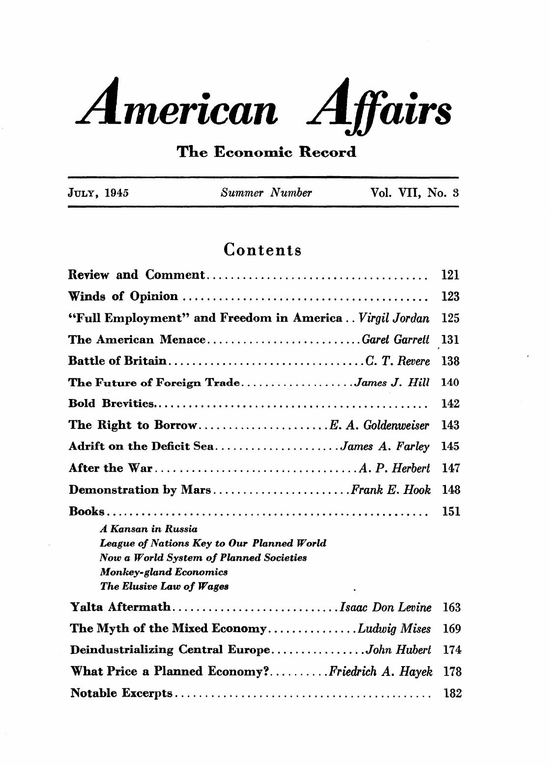 American Affairs, Vol VII, no 3, 1945