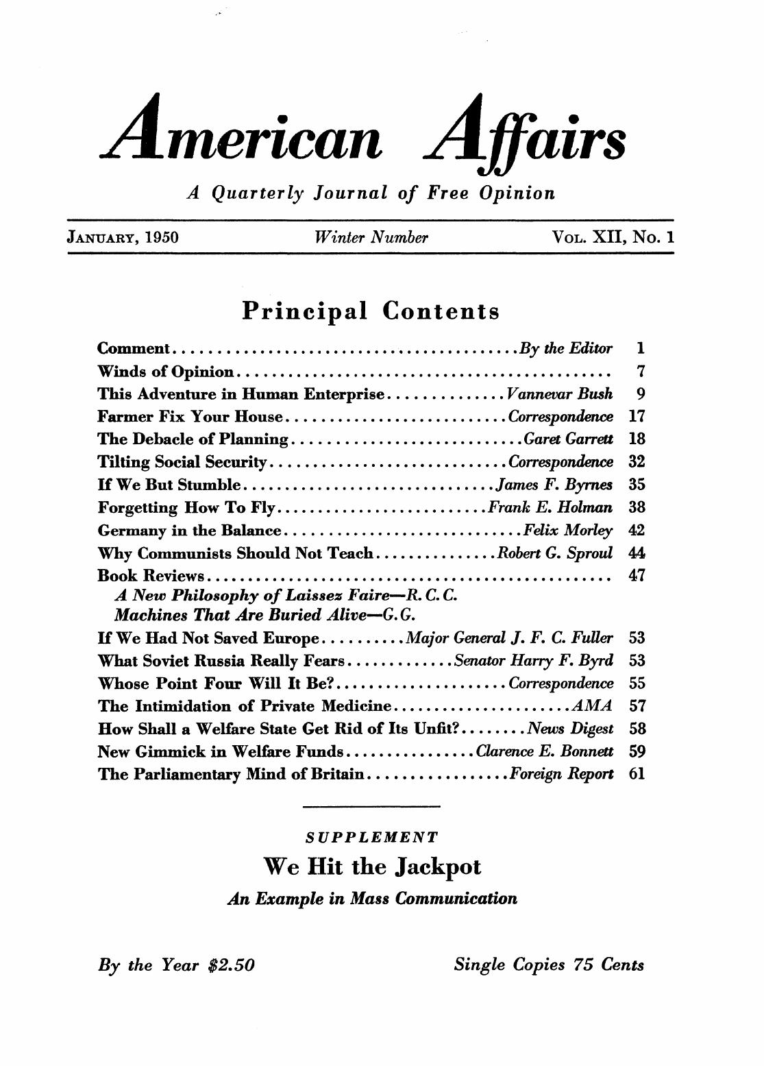 American Affaris, Vol XII, no 1, 1950