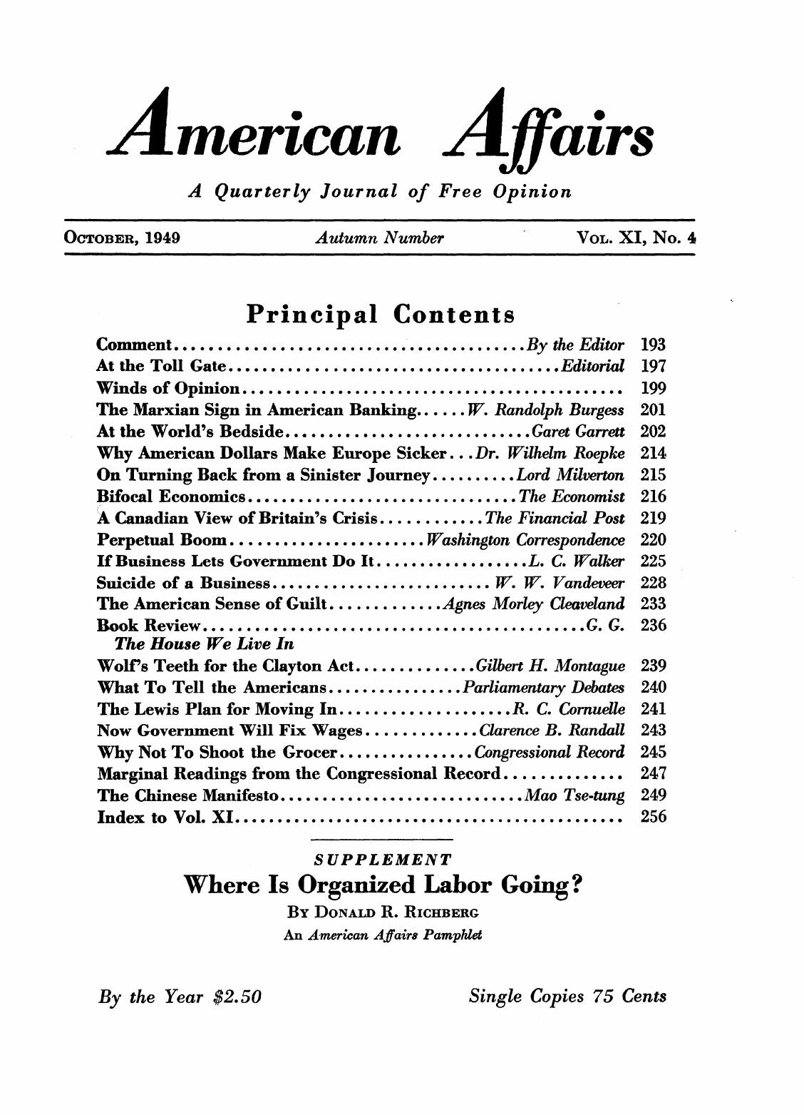 American Affairs, Vol XI, no 4, 1949