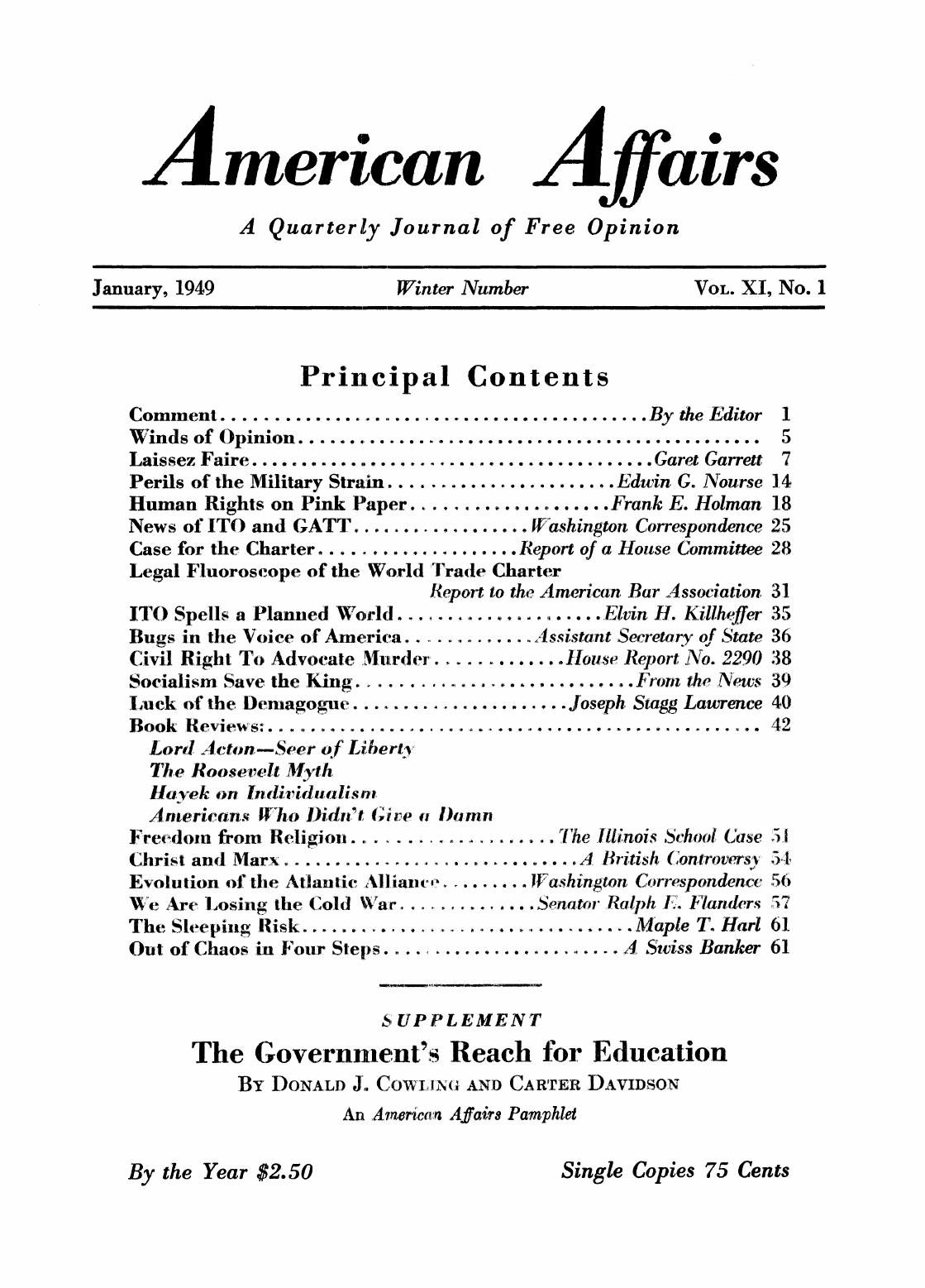 Ammerican Affaris, Vol XI, no. 1, 1949