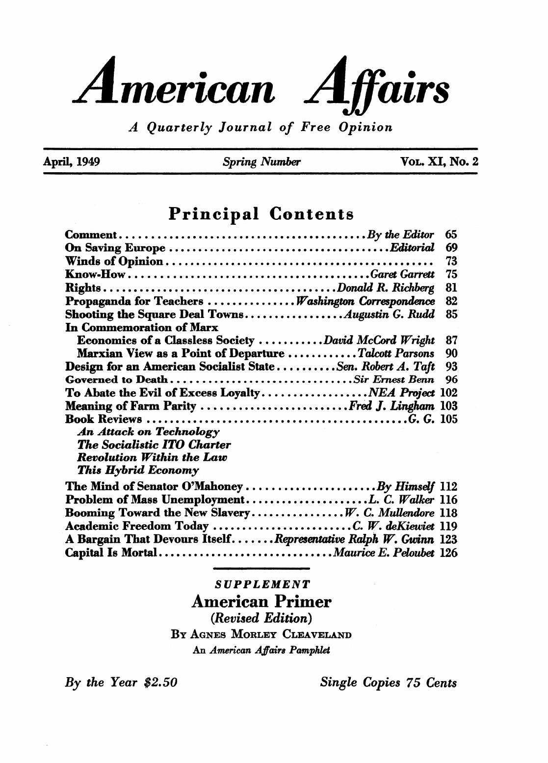 American Affairs, Vol XI, no. 2, 1949