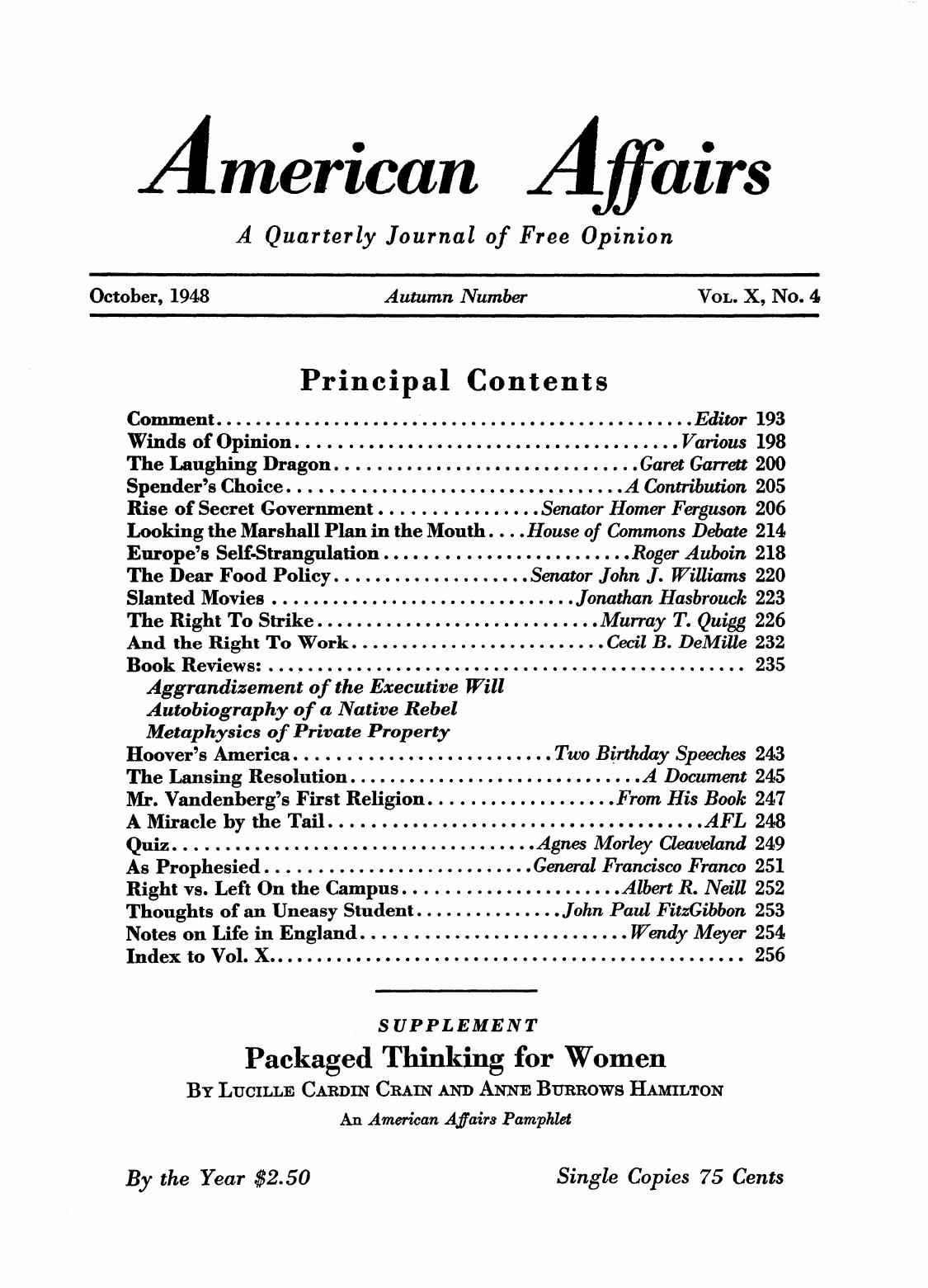 American Affairs, Vol X, no. 4, 1948