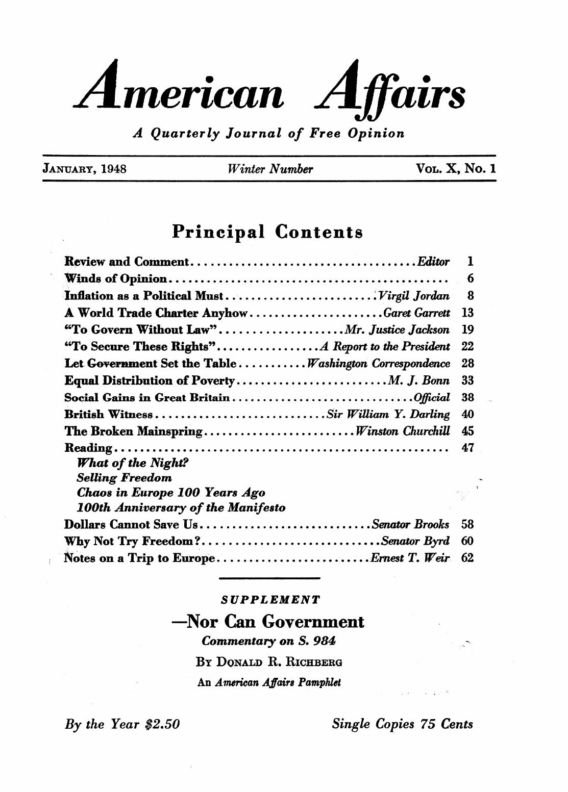 American Affairs, Vol X, no 1, 1948