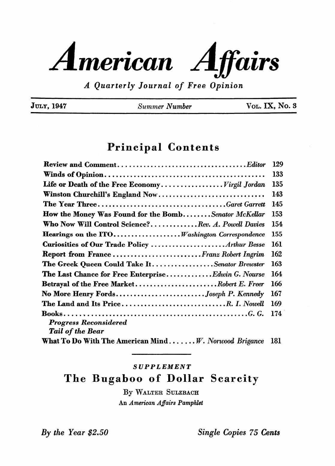 American Affairs, Vol IX, no 3 1947