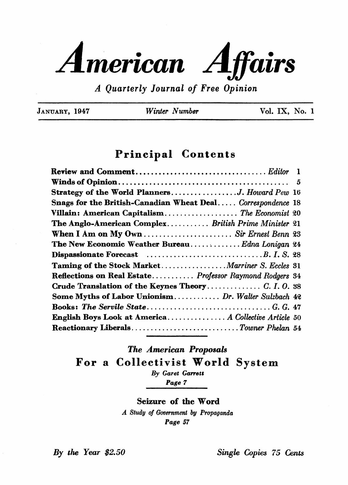 American Affairs, Vol IX, no 1, 1947