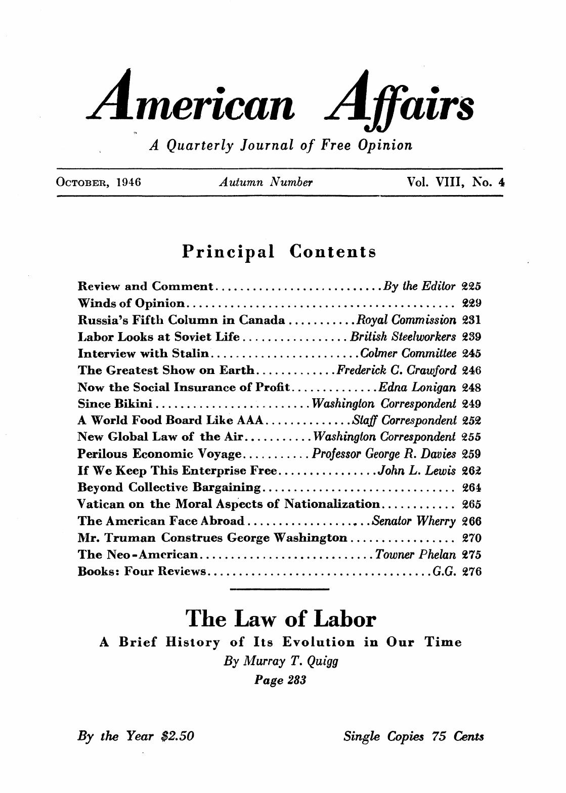 American Affairs, vol VIII, no 4, 1946
