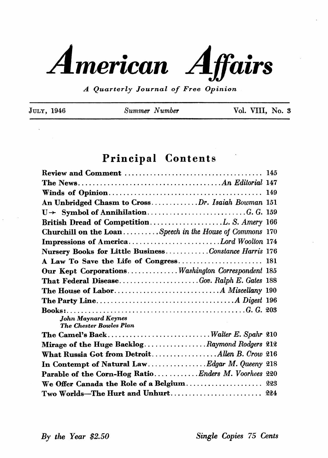 American Affairs, Vol VIII, no 3, 1946