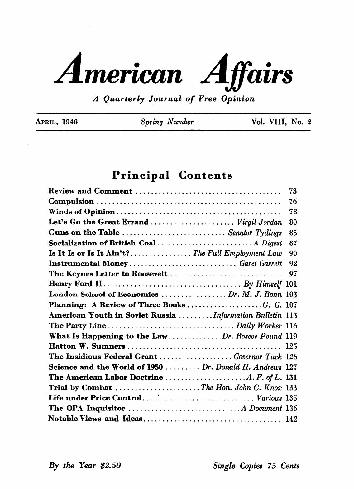 American Affairs, Vol VIII, no 2, 1946