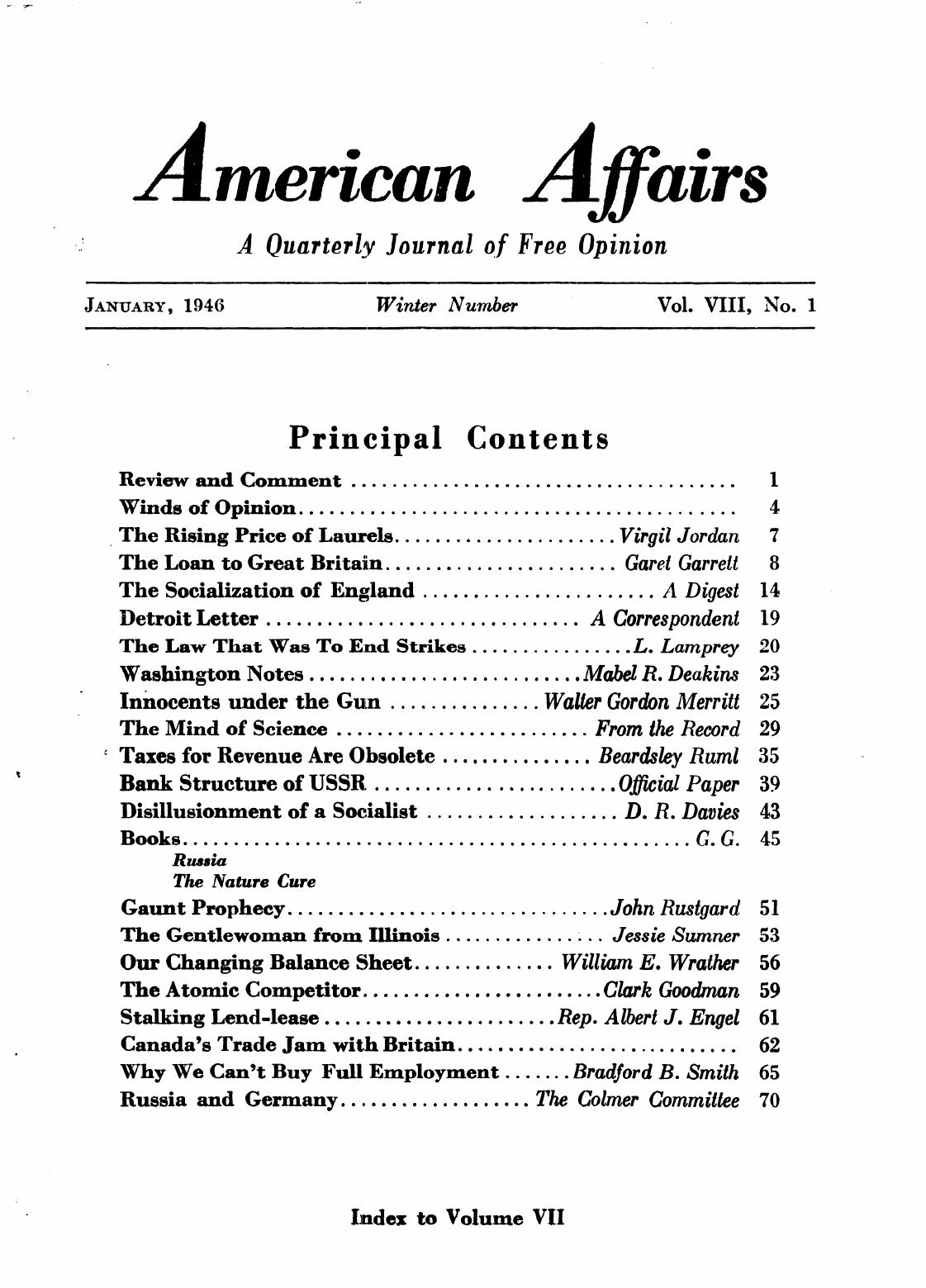 American Affairs, Vol VIII ,no 1, 1946