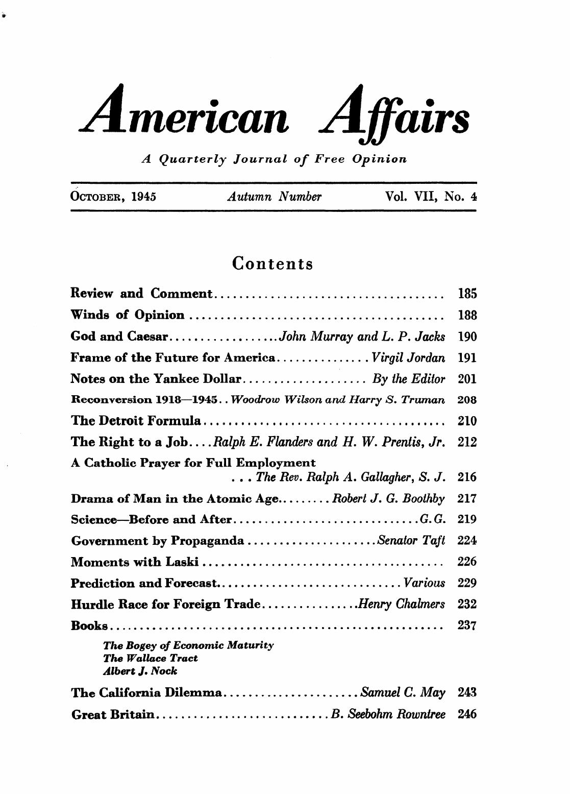 American Affairs, Vol VII, no 4, 1945