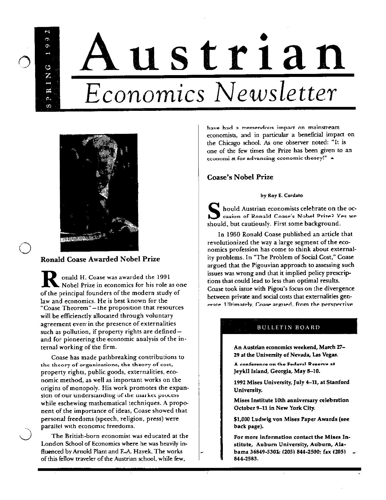 The Austrian Economics Newsletter 1